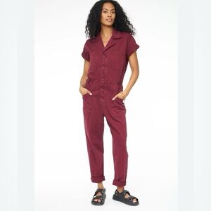 Pistola Deep Red Button-Up Jumpsuit